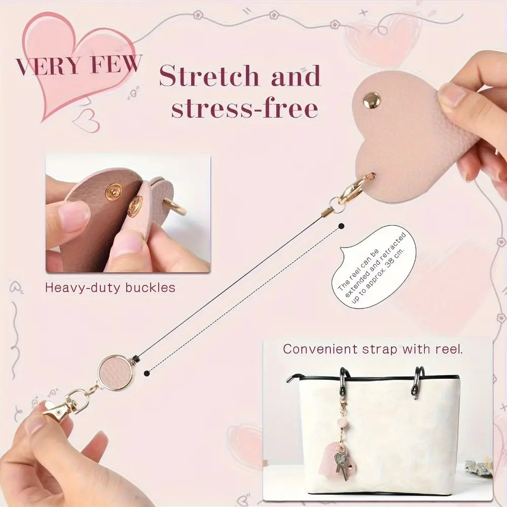 PU Leather Heart Shaped Keychain Solid Color Bag Accessory Key Storage Bag Retractable Buckle Bag Pendant Ornament Gifts