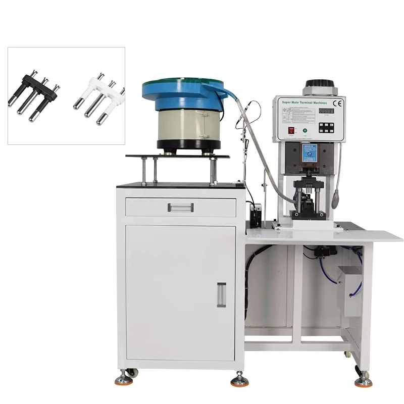 Vibration Plate Feeding Cable 2-pin 3-pin Plug Insertion Crimping Machine EW-5055A AC Power Plug Making Machine