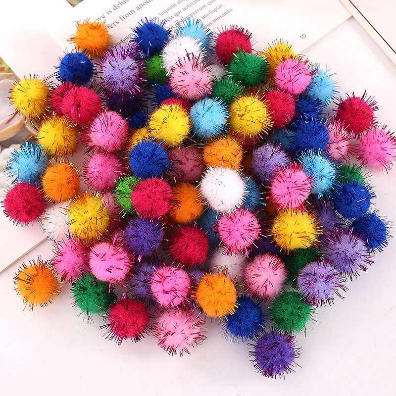 

200Pcs/lot Colorful Pompom Fluffy Ball Glitter Plush Ball Handmade Craft DIY Decoration Hairband Clothes Material Accessories