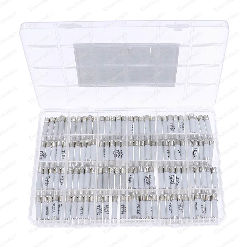 Kit de boîte à fusibles en céramique à soufflage rapide, valeur 24, 6x30mm, 120 V, 0,1 A, 0,5 A, 1A, 1,5 A, pipeline 3A, 3,15 A, 4A, 5A, Snap7A, 8A, 10A, 15A, 16A, 20A, 30A, 250 pièces