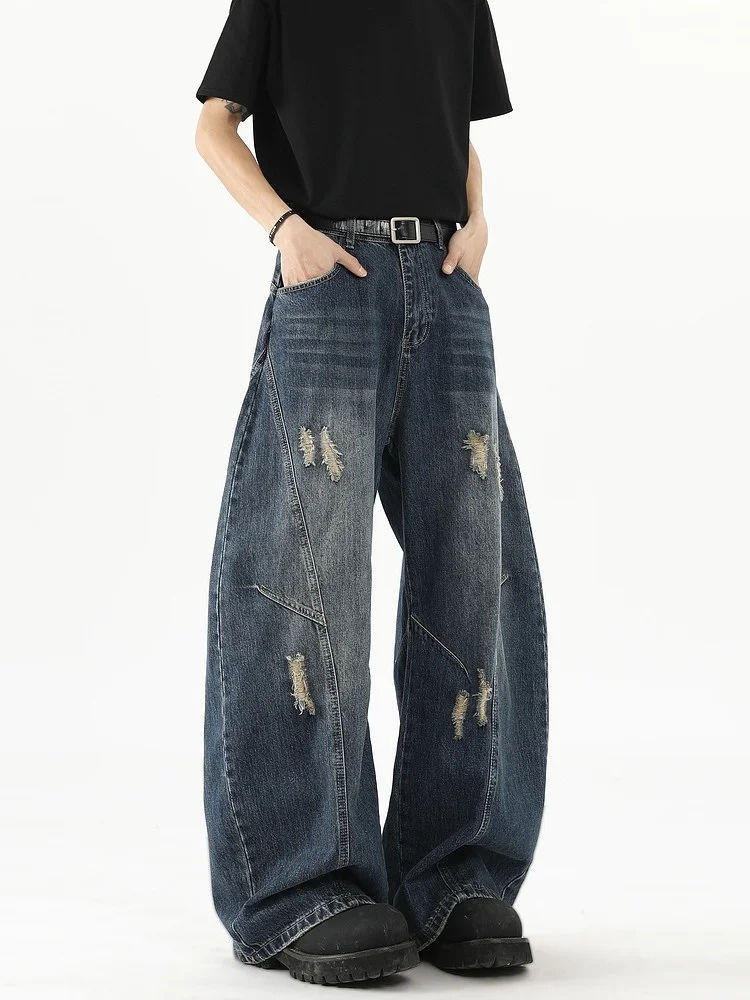 

American Trendy Brand Men's Loose Wide Leg Jeans Cargo Pants Youth Casual Straight Tube Long Trousers Vintage Waed Denim