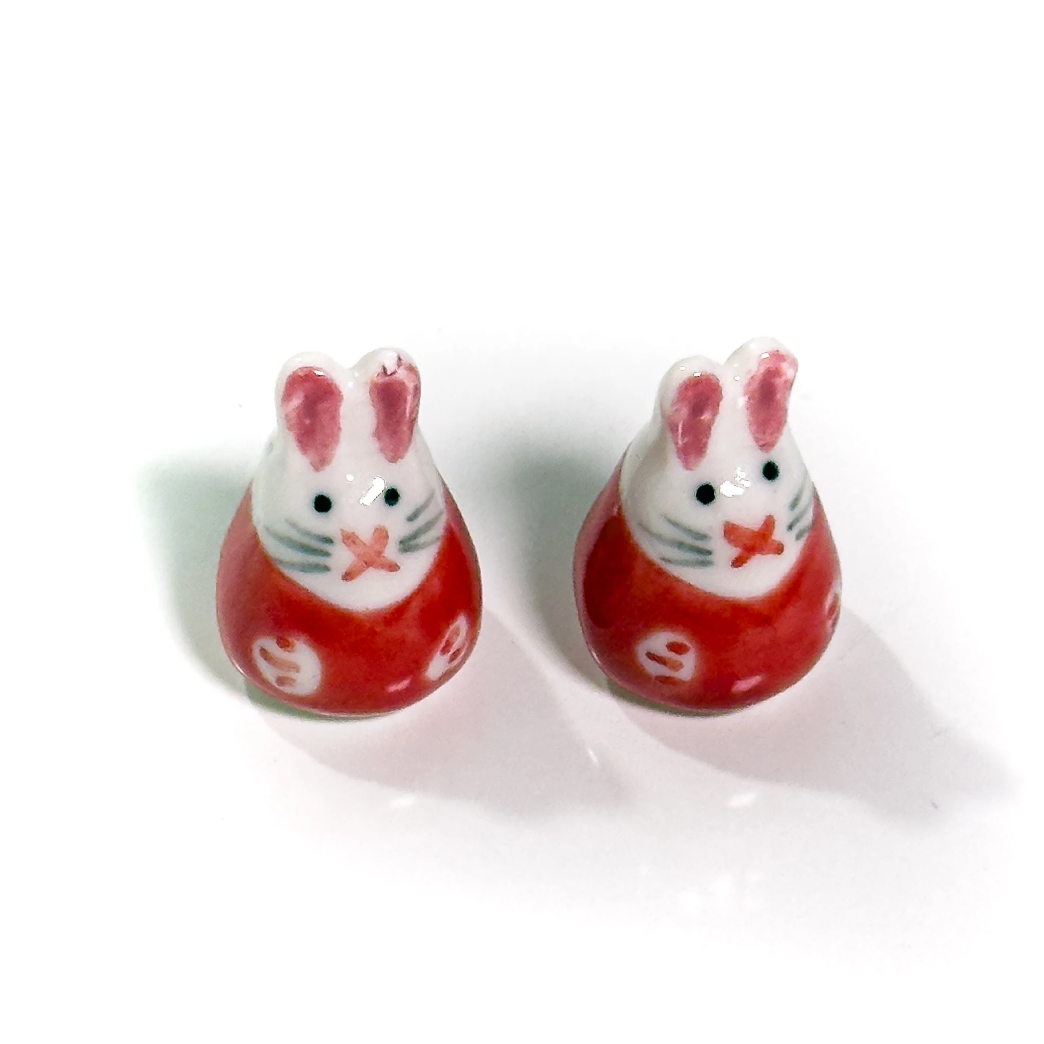 2pcs Handmade Ceramic Cartoon Rabbit Beads, Hand Drawn Rabbit,Unique Handcrafted Bunny Beads Hand Painted Cute Rabbit Charms