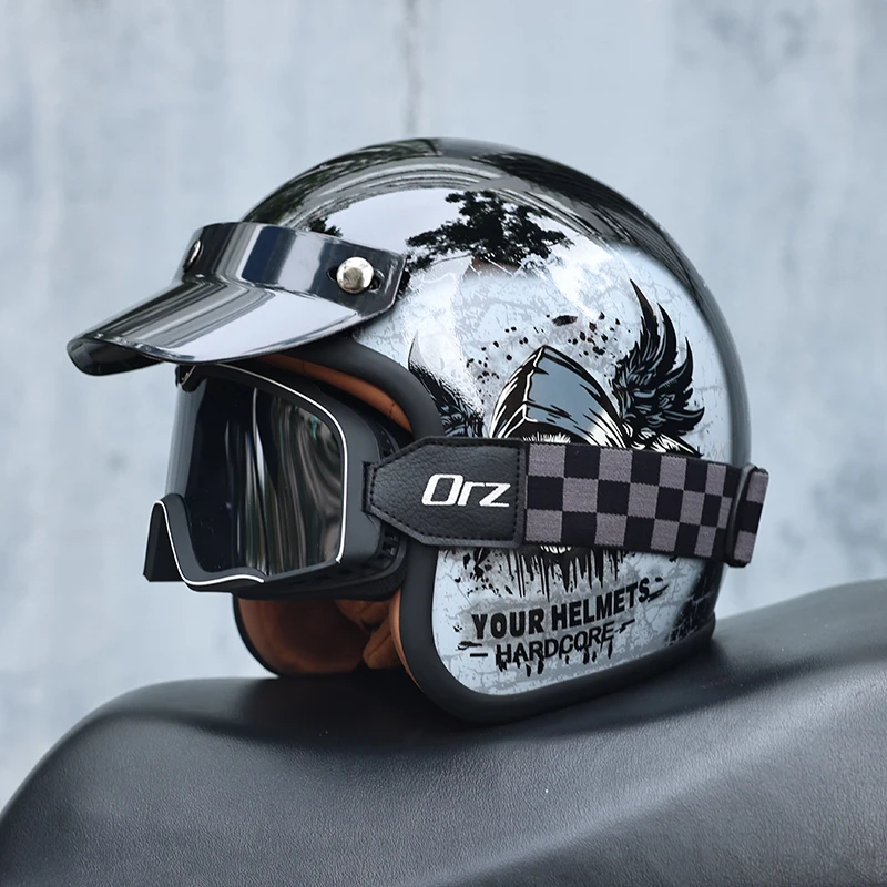 

Motorcycle helmets for men and women, retro cruise half helmets, pedals, 3/4 helmets, suitable for all seasons