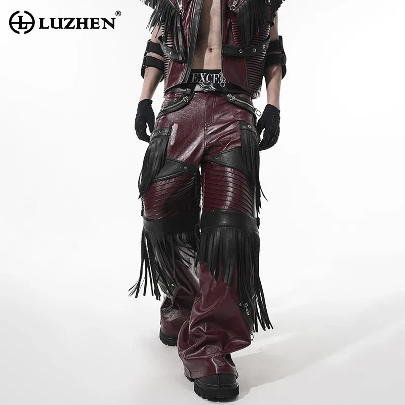 

LUZHEN 2025 новые оригинальные персонализированные съемные ноги дизайн в стиле пэчворк с кисточками украшают прямые кожаные брюки мужские брюки JY1146