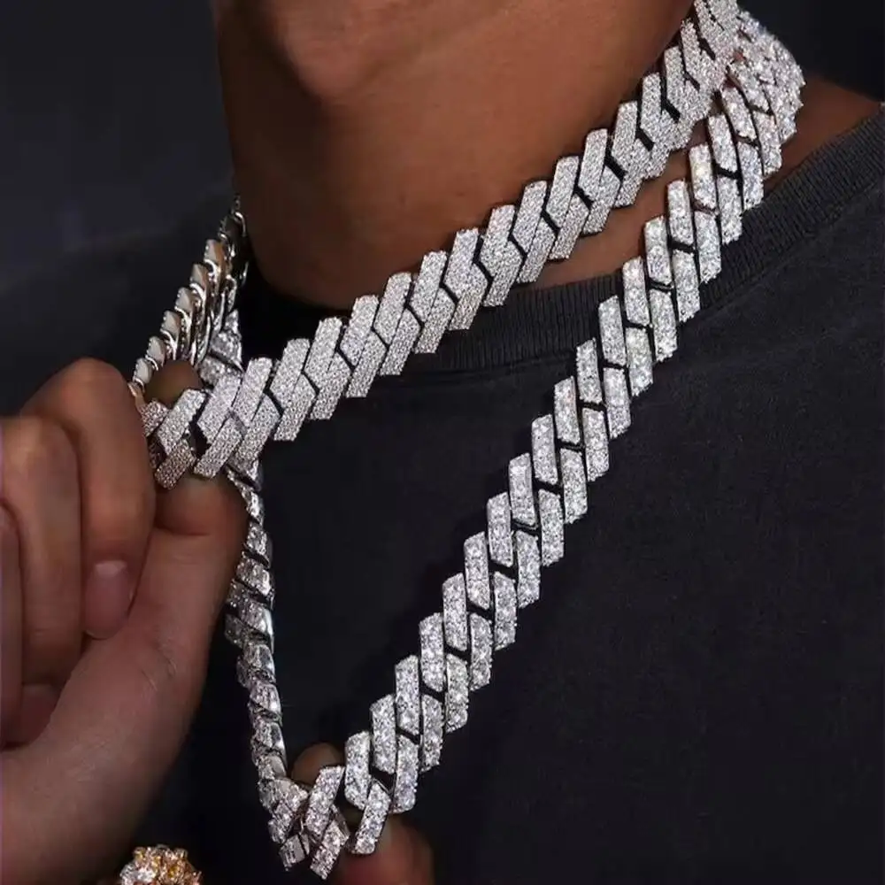 Fashion Customized Hip-Hop Style Cuban Chain Jewelry Diamond Sterling Silver 925 Moissanite VVS D Color Diamond Cadena Cubana Ch