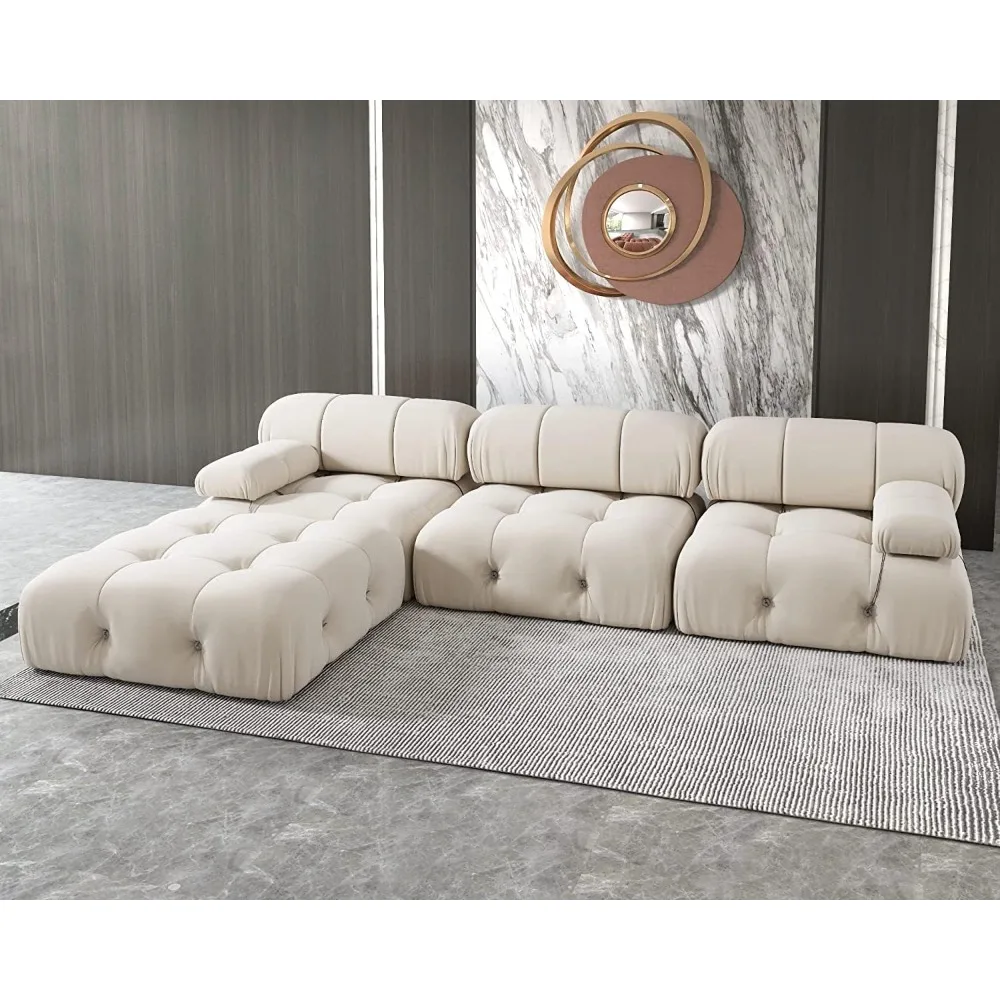 

L-Shaped Sectional Couch, 104'' Minimalist Velvet Floor Sofas Couches, Mid-Century Modular Sectional Sofa