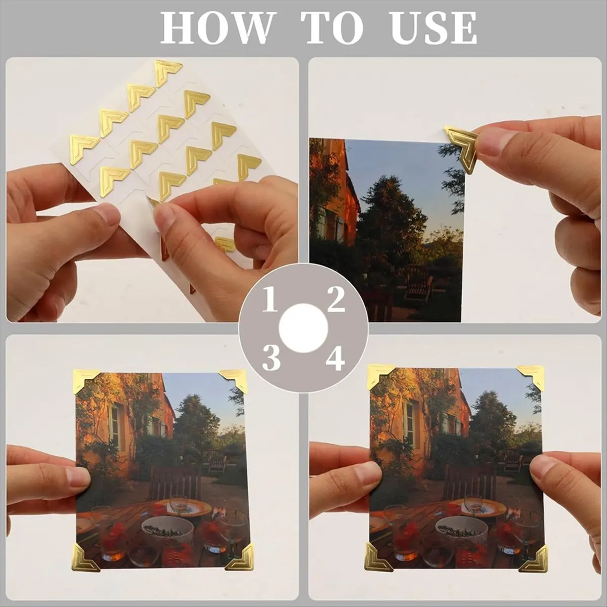 【New User-Coupon!】240 Pieces Photo Corners for Scrapbooking, Gold Photo Corner Stickers, Self-Adhesive Photo Mounting Corners,Go