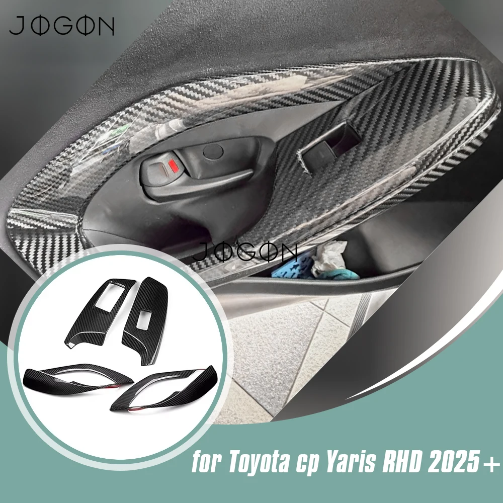 Dry Carbon Fiber Car Inner Door Handle Panel Window Switch Lift Button Cover Trim Accessories For Toyota GR Yaris 2025 2026 RHD