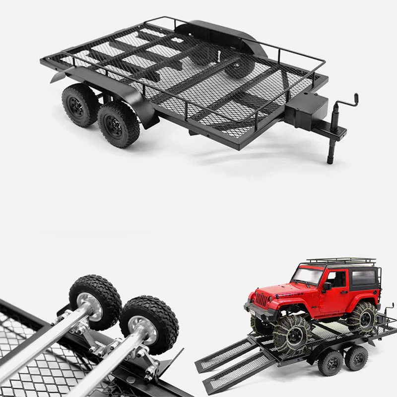 

RC Model Metal Dual Axle Trailer Set with Light Set and Storage Box for 1/10 RC Crawler Car Traxxas TRX4 SCX6 SCX10