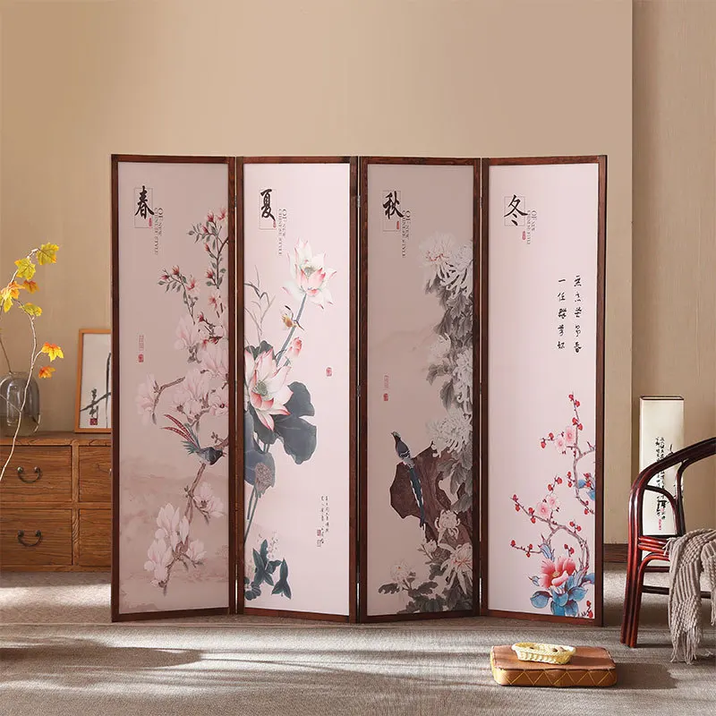 Pine stained frame screen partition new Chinese office home hotel office entrance folding solid wood