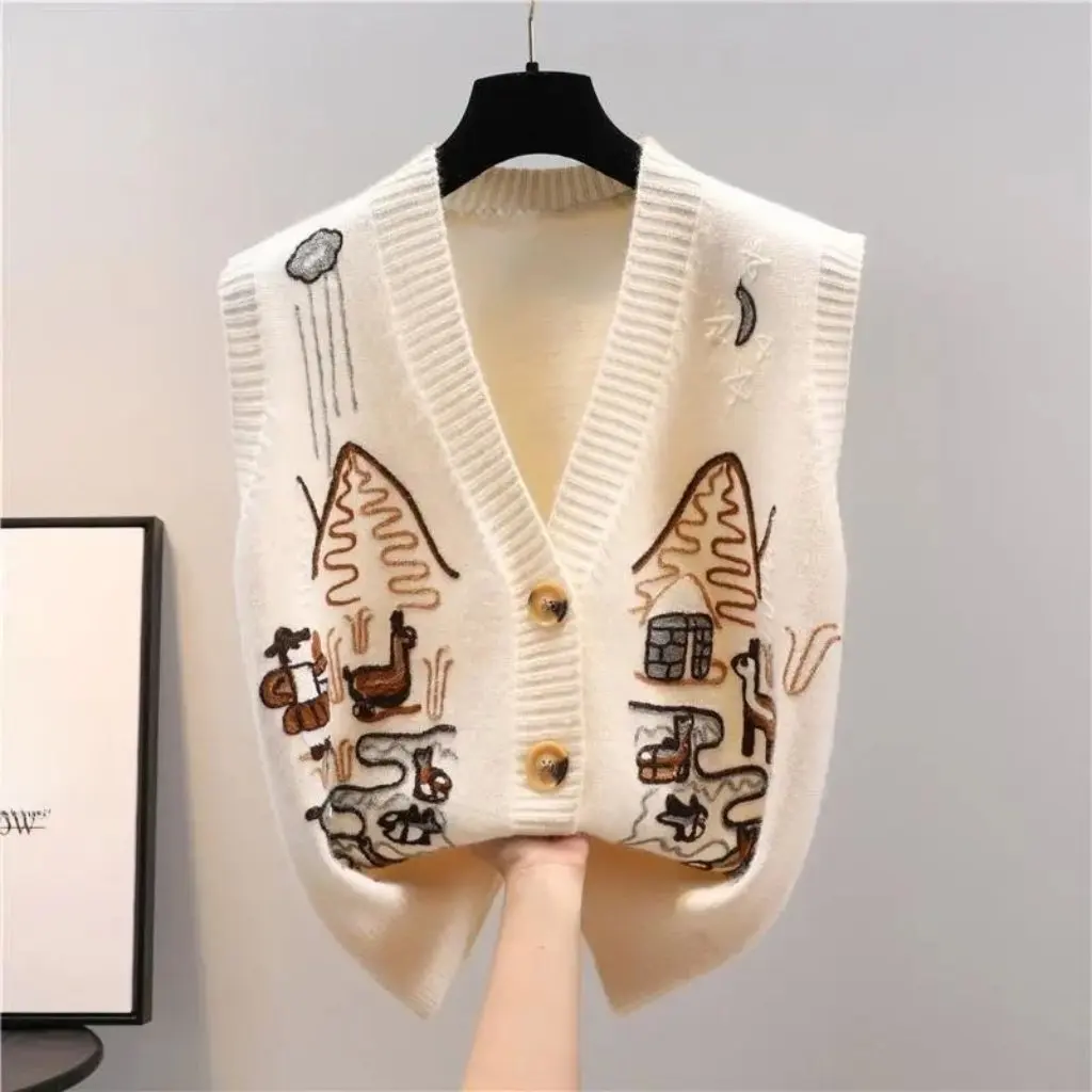 Gilet cardigan maglione lavorato a maglia con scollo a V da donna Autunno nuovo stile Abbigliamento esterno in lana ispessita allentata