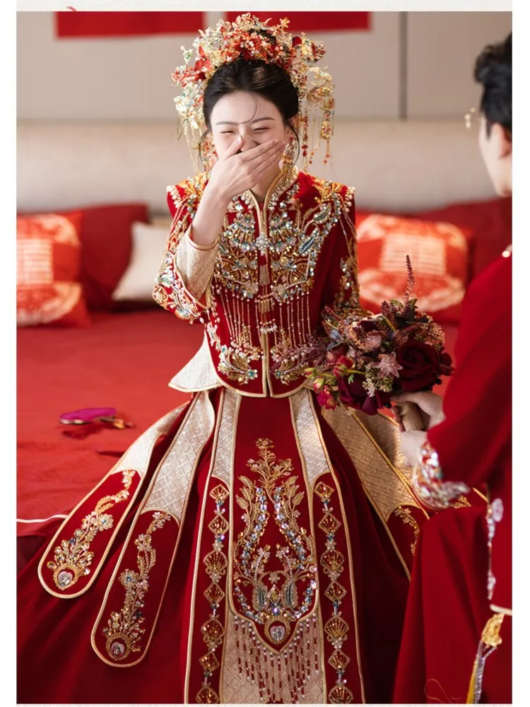 New Chinese-style wedding dress for brides plus-size gowns toasting and dresses