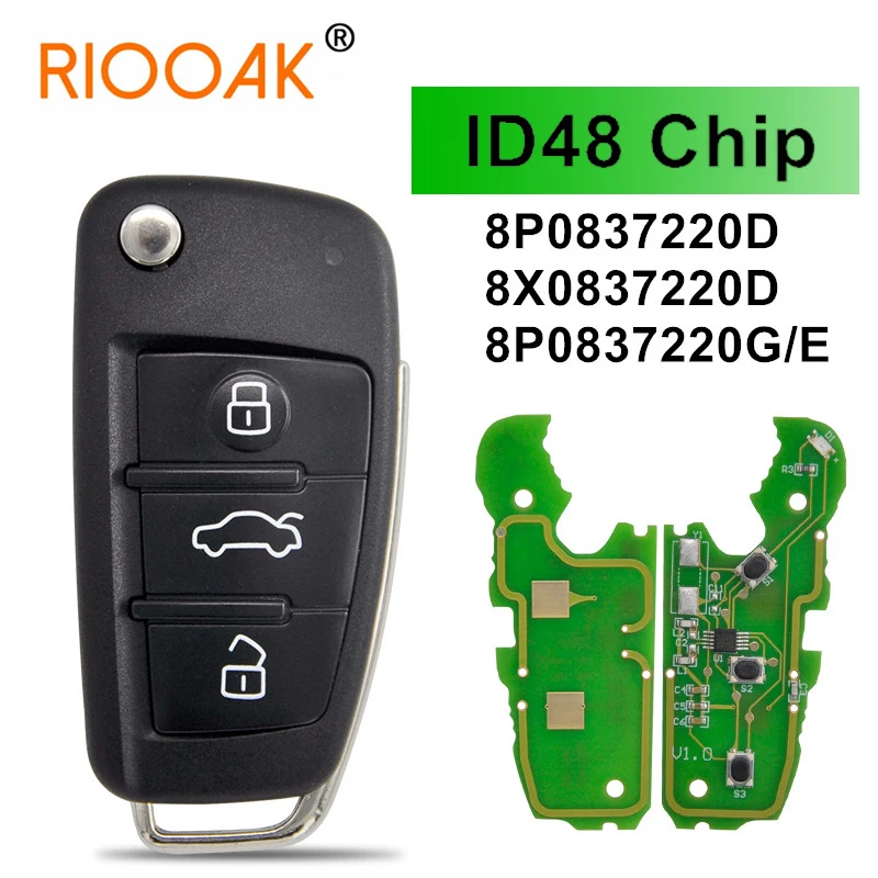 

434 Mhz 48 Chip P/N 8P0837220D Auto Smart Flip Key With HU66 Blank Blade Car Remote Key For Audi A3 TT S3 A4 S4