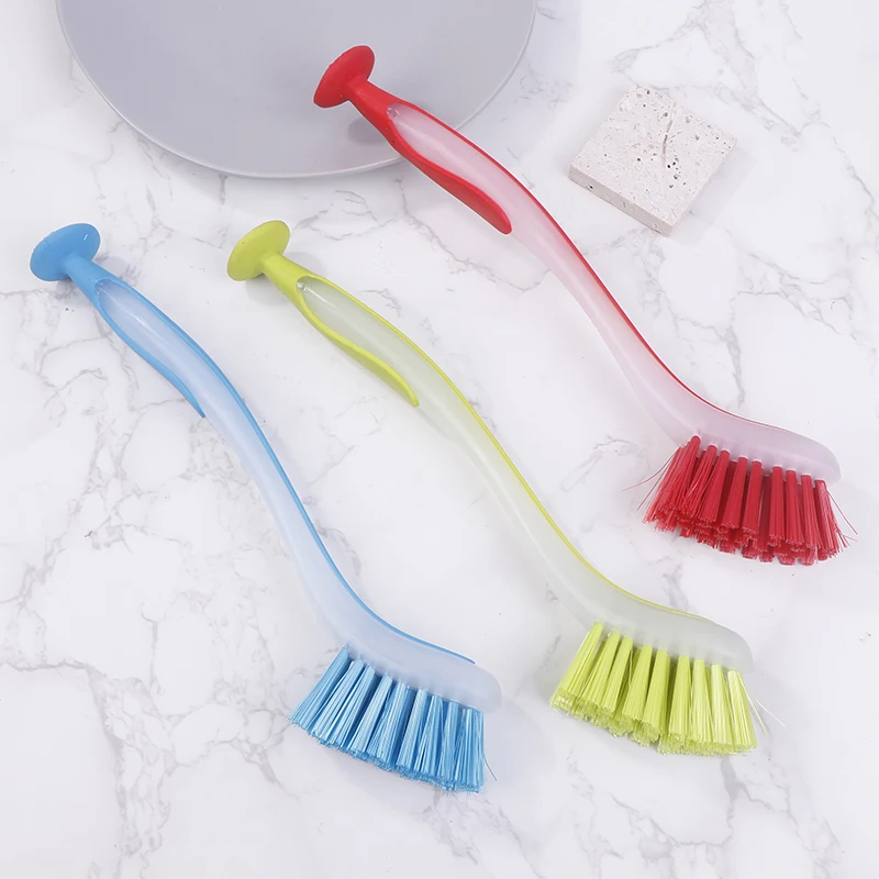 

Multifunctional Pot Cleaning Brush Vertical Dishwashing Brush Suction Cup Type Plastic Long Handle Sink Cleaning Scrub Brush