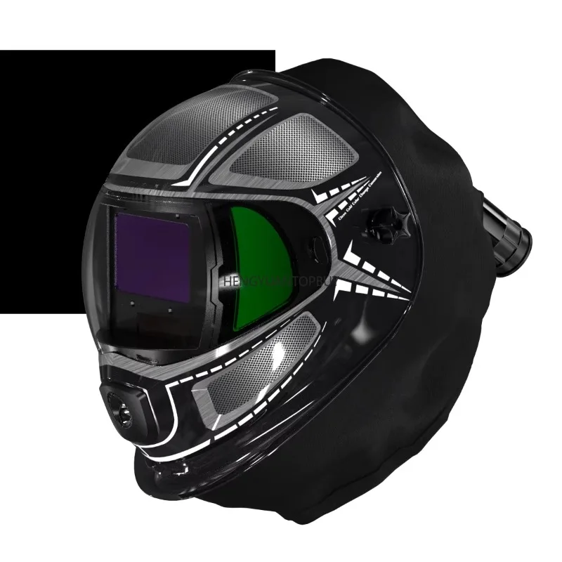 Welding helmet with light, panoramic 180 ° large viewing angle electric air purifier, automatic darkening welding helmet