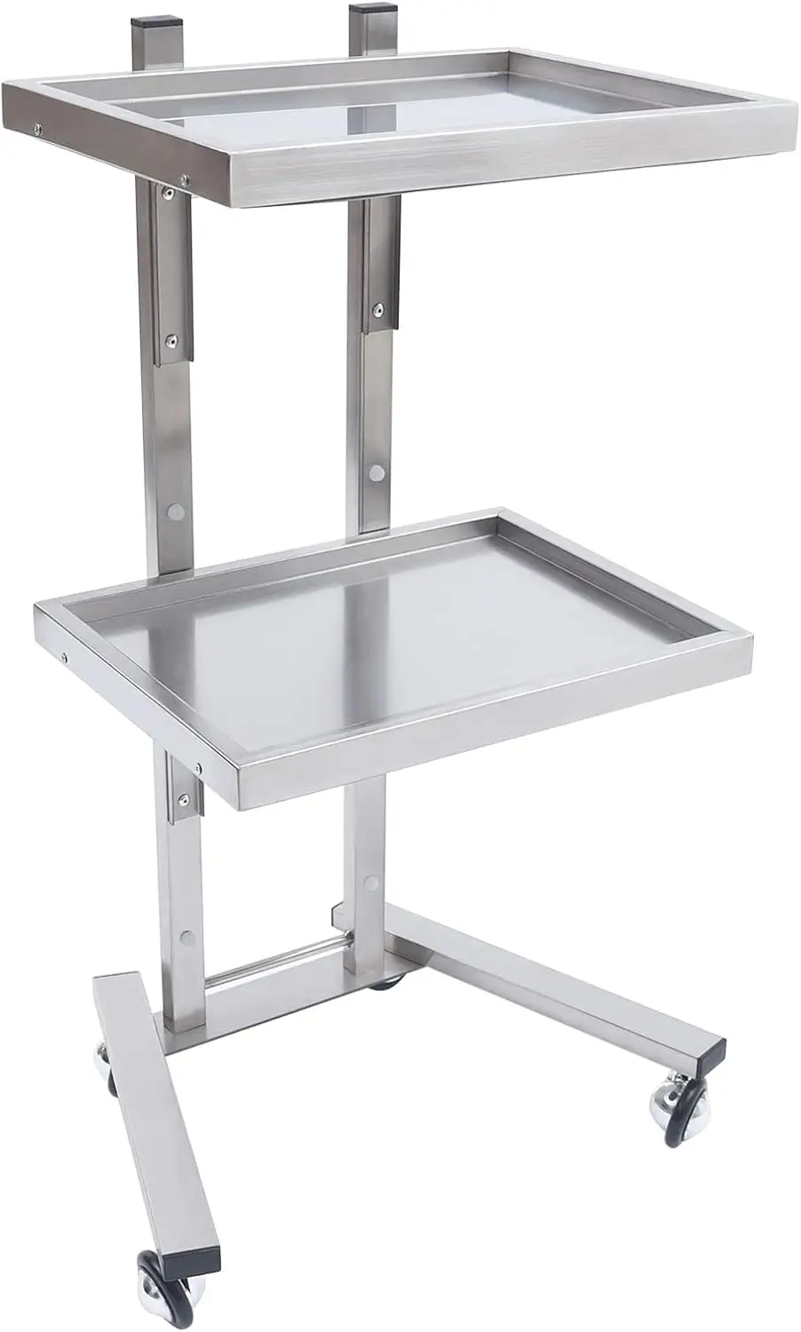 2 Tier Stainless Steel Rolling Cart Foldable Salon Trolley Stand With Wheels 44Lbs Load Capacity Organizer Cart Storage Tray