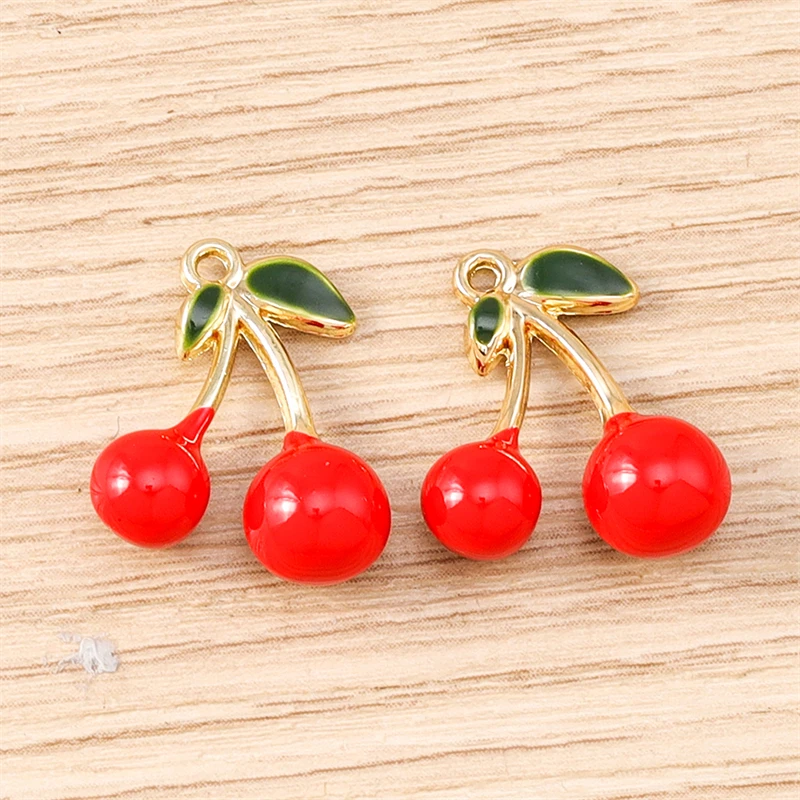 5 Stück 15x17mm Niedliche Emaille-Obst-Kirsch-Anhänger für Schmuckherstellung, Halsketten, Ohrringe, Armbänder, DIY-Handarbeiten, Geschenke – Detail 3