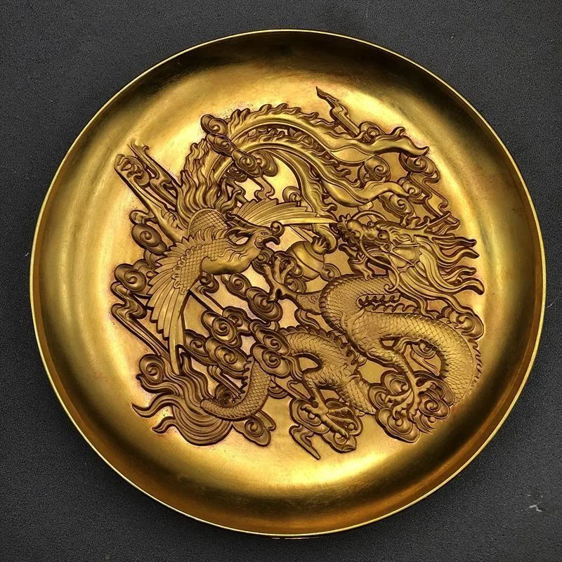 Antique Miscellaneous Antique Collection Dragon and Phoenix Plate Ornament Dragon and Phoenix Dragon Flying Phoenix Dancing Drag