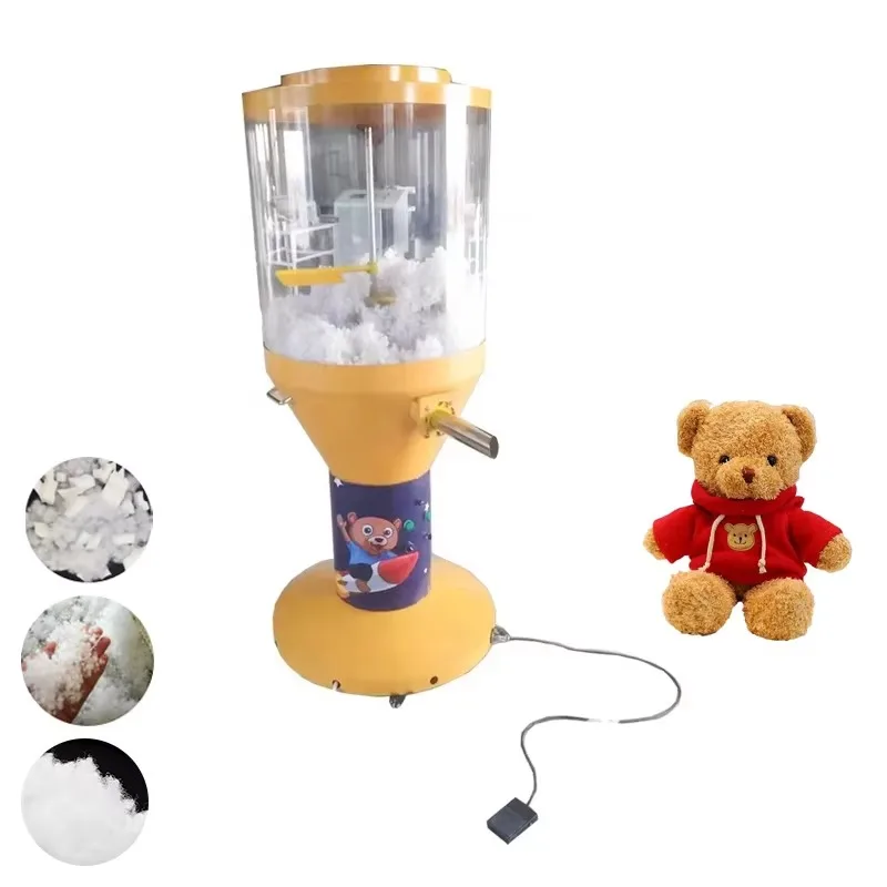Adjustable Filling Vertical Plush Stuffing Machine Large Transparent Hopper Mobile Wheels Automatic Toy Making Equipment