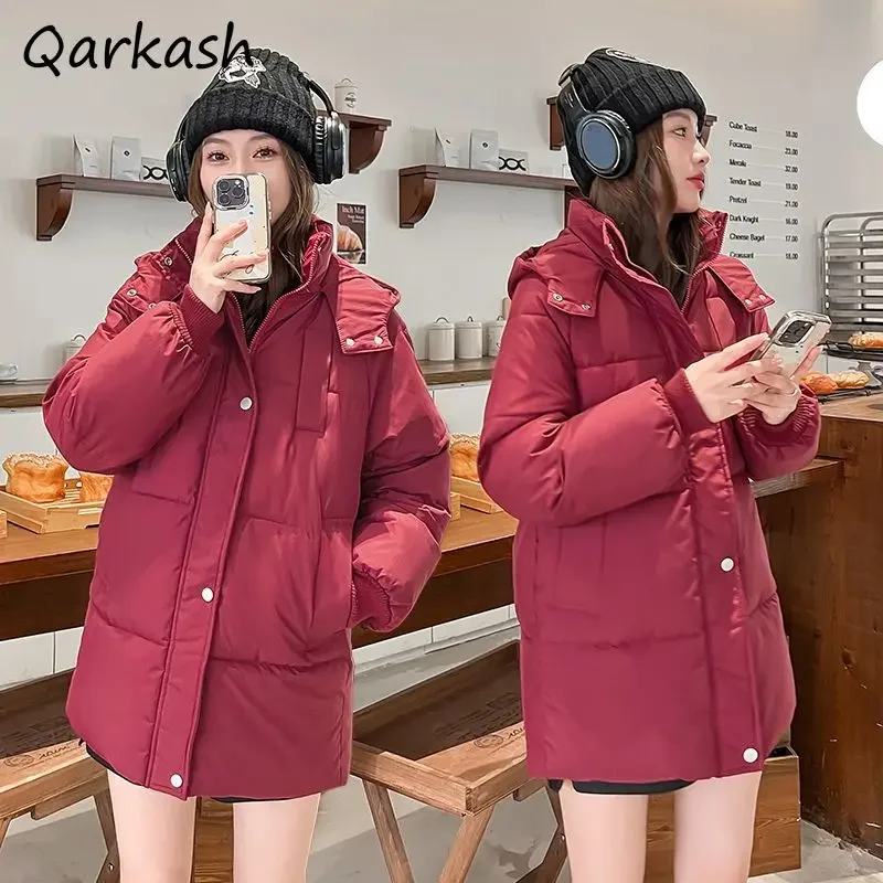 

Parkas Women Korean Style Winter New Solid Color Bread Tops Casual Hooded Cotton Loose Thickened Warm Fashion All-match Popular