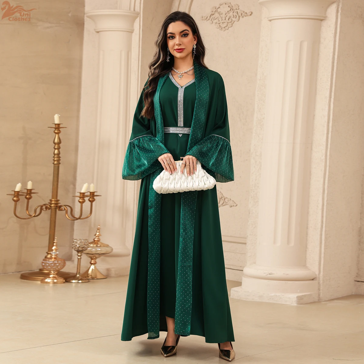 

Eid Abaya Dress Set 2 Piece for Women Muslim Diamonds Cardigan Long Robe Ramadan Morocco Dubai Abayas Kaftan Vestidos 2026