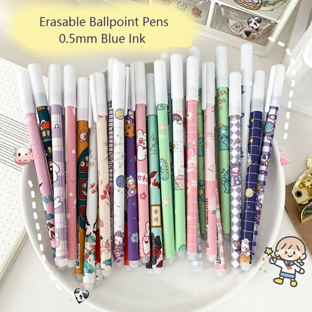 

12PCS/Box Erasable Ballpoint Pens 0.5mm Blue Ink Cute Bear Peach Astronaut Writing Gel Pens Student Gift School Office Supplies