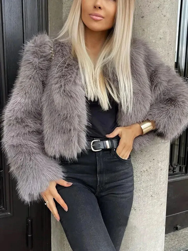 ZADORIN Fashion Colorful Fluffy Faux Fur Jacket Women 2024 Solid Cropped White Pink Faux Fur Coat Women Jackets Winter Fur Coats