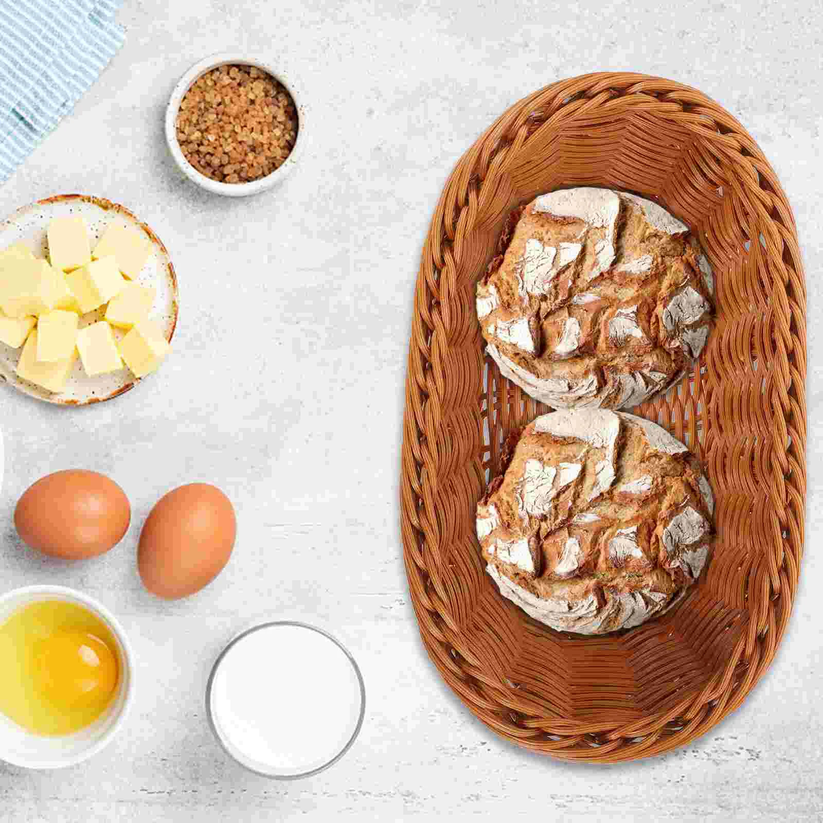 Cestas de armazenamento tecidas, recipiente de frutas doméstico, suporte para pães, lanches, marrom claro, resistente ao desgaste