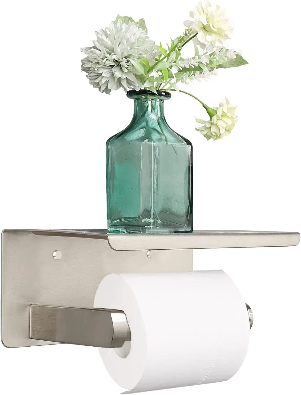 

Heavy Duty Toilet Paper Holder with Shelf, No Drill Wall Mounted for Bathroom Kitchen, Stainless Steel Brushed Nickel