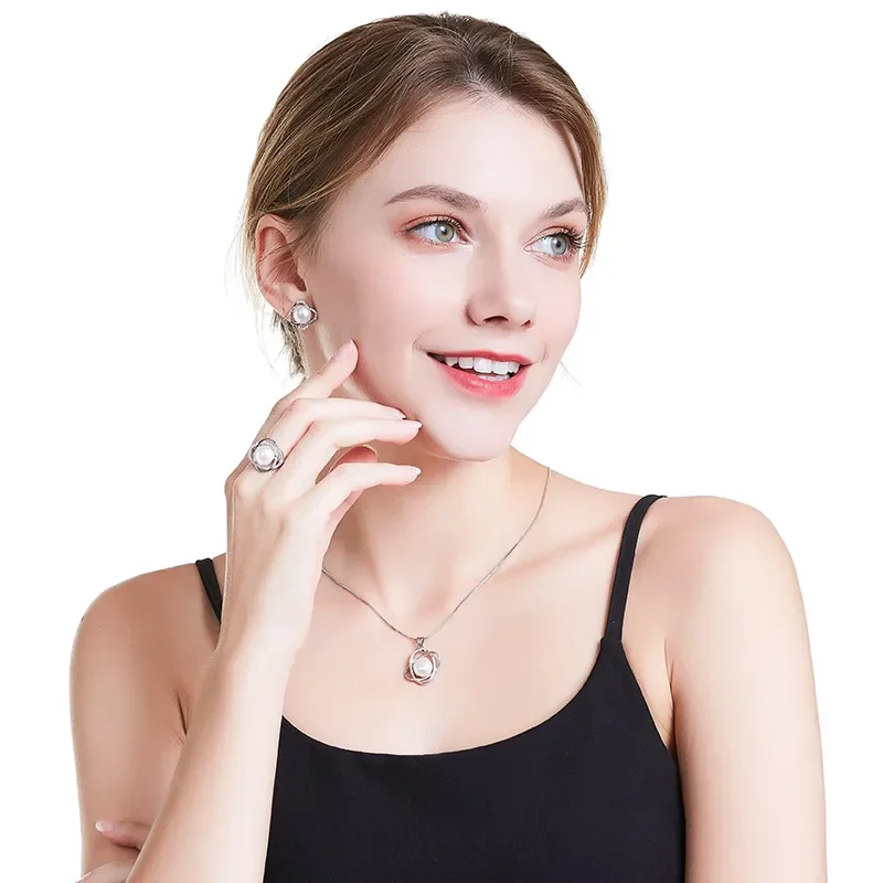 Top qualité à la mode croix 925 en argent Sterling ensembles de bijoux pendentif collier et boucle d'oreille grande perle pendentif boucles d'oreilles pour les femmes cadeau