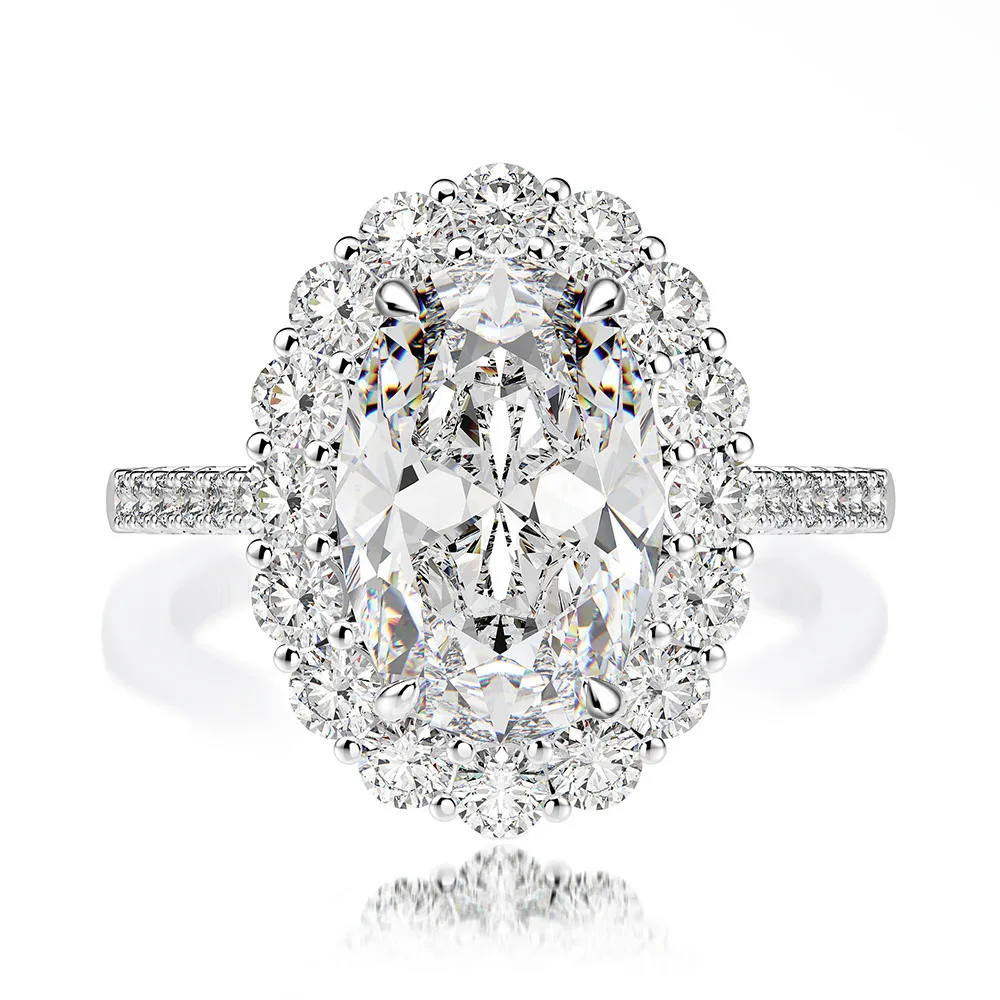 100% S925 silvery 18k gold plated 2carat moissanite wedding ring for women oval diamond ring halo diamond ring vvs1 CZ