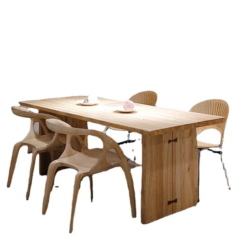 Table à manger de luxe en bois massif, lumière nordique, créativité personnalisée avec nœud, restaurant, maison, table de dîner