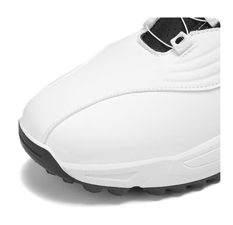 Herren Golfschuhe mit Drehverschluss und Spikes, Wasserdichtes Leder, Rutschfeste Outdoor-Sportschuhe in Weiß, Schwarz und Rot – Detail 4