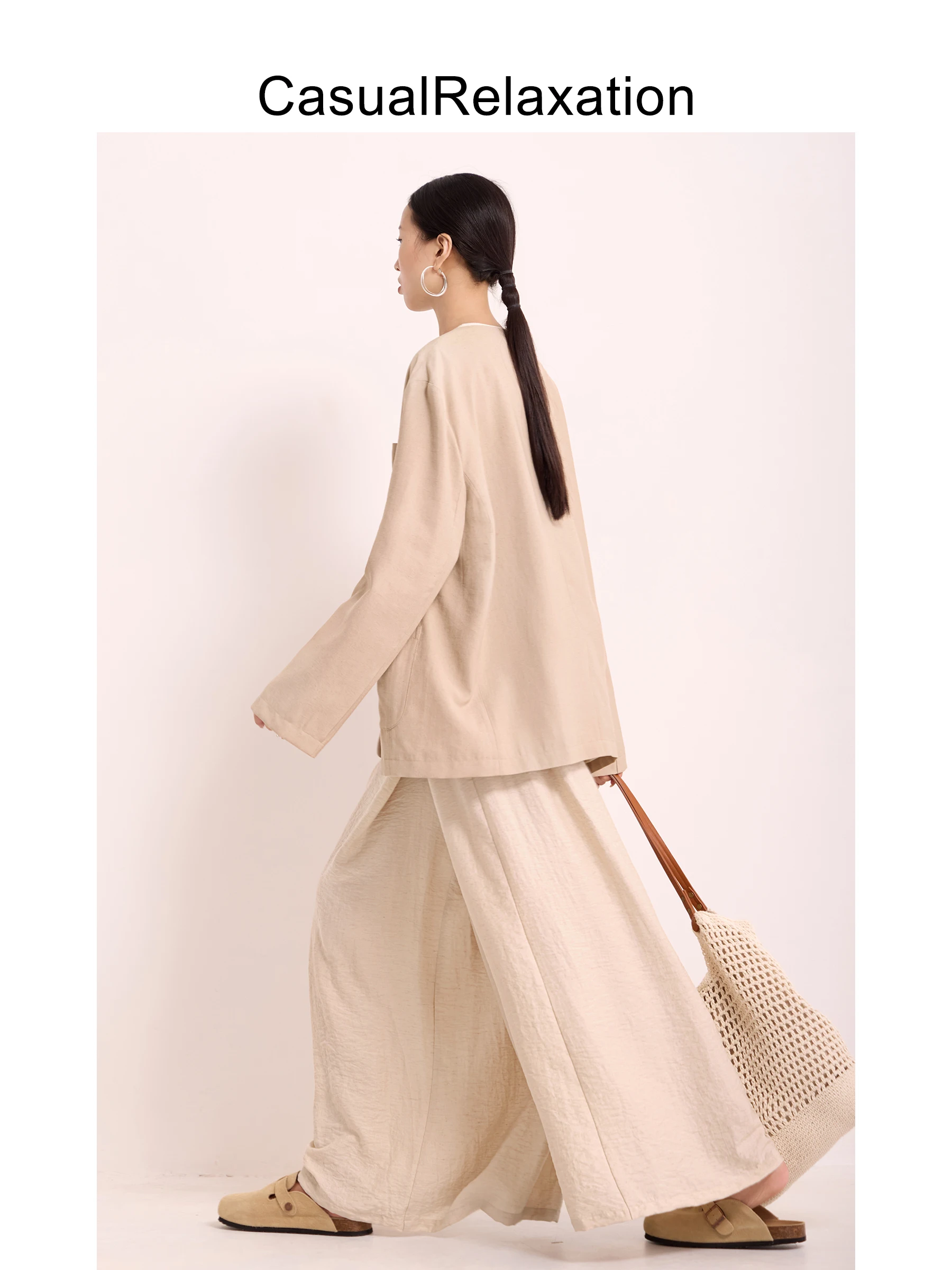 Jaqueta de Linho Feminina Casual com Decote em V para o Dia a Dia - Nova Coleção Primavera/Outono, Design Respirável e Manga Longa