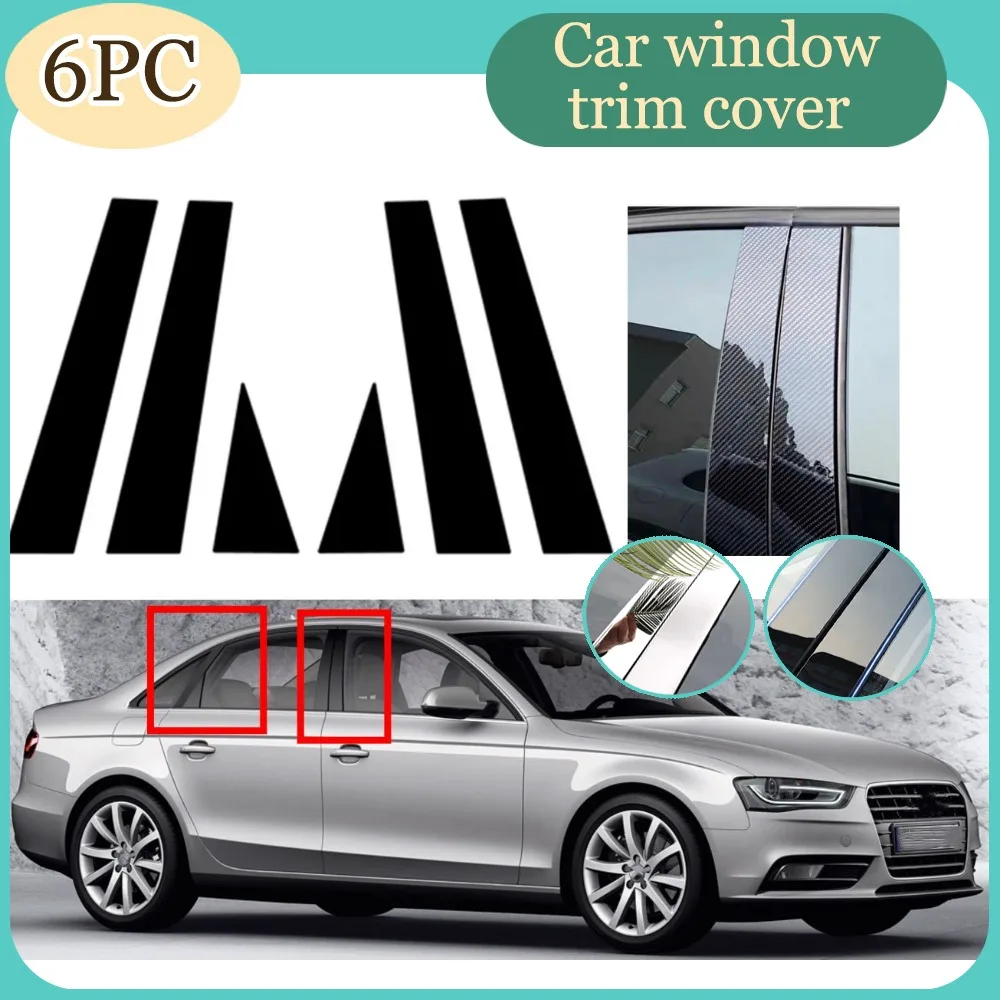 

6Pcs Silver Carbon Gloss Black Pillar Posts Fit For Audi A4 B8/8K 4-door Saloon/Sedan 2008-2016 Door Window Decal Cover