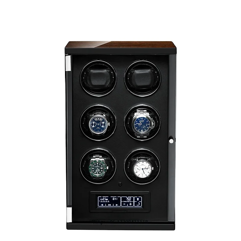 Black Watch Box Automatic Winding High-end Gifts Storage Box 6 Watches Winder LED Display