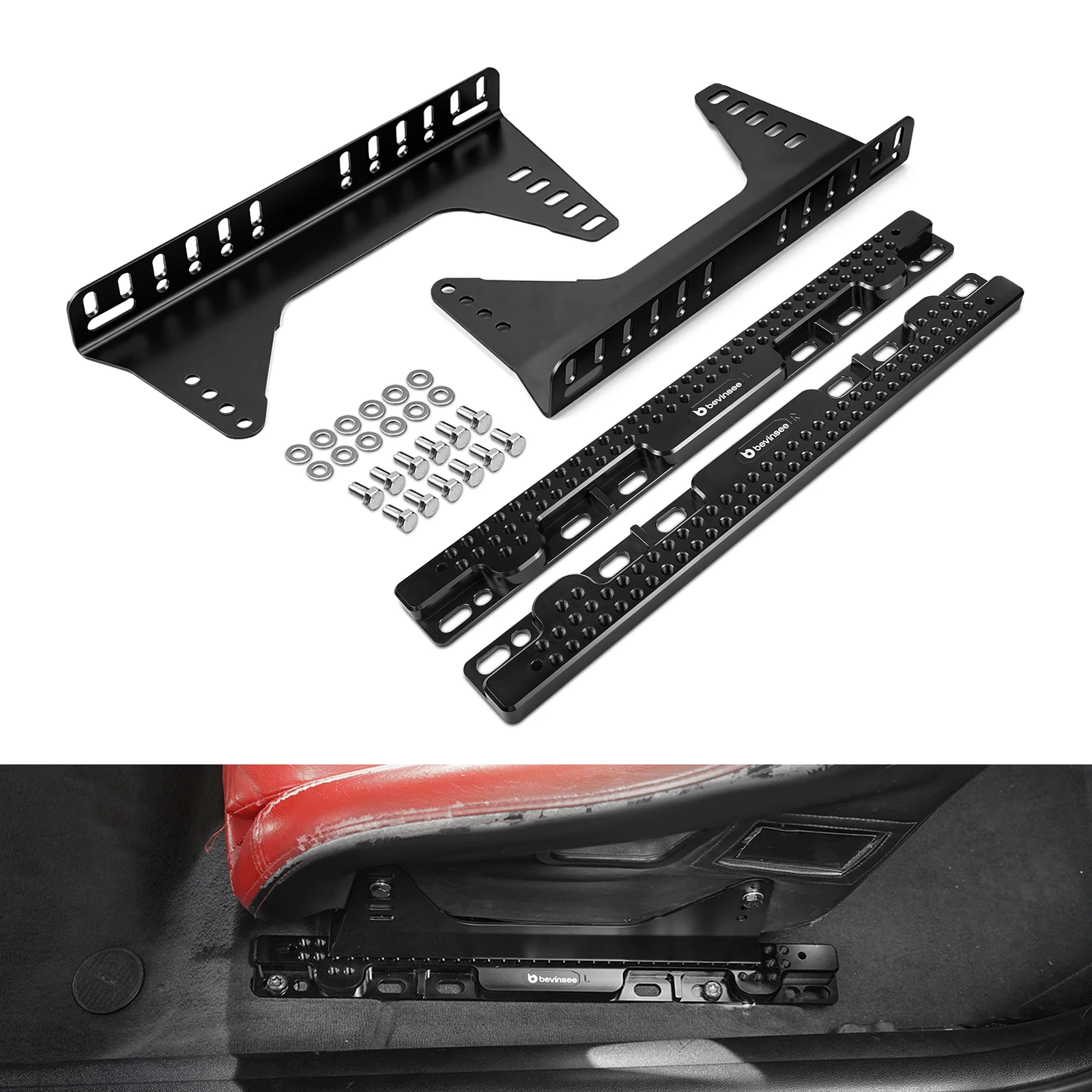 Adjustable Racing Seat Side Mount Brackets & Seat Floor Mount Adapters Set for BMW E90 E92 E91 E82 2005-2013, Car Accessories