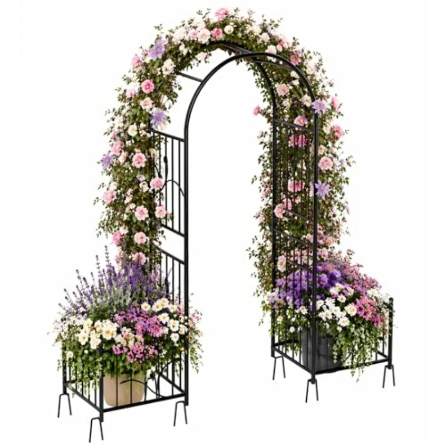 

Garden Arbor with Planter Boxes 76 W x 86 H, Wedding Arches for Ceremony, Black Metal Garden Archway for Climbing Plants Outdoo