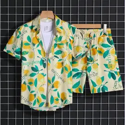 New in Beach Clothes for Men 2 Piece Set Oversized Men's Dry Fit Shirt and Shorts Set Summer Fashion Big Size Men's Clothes