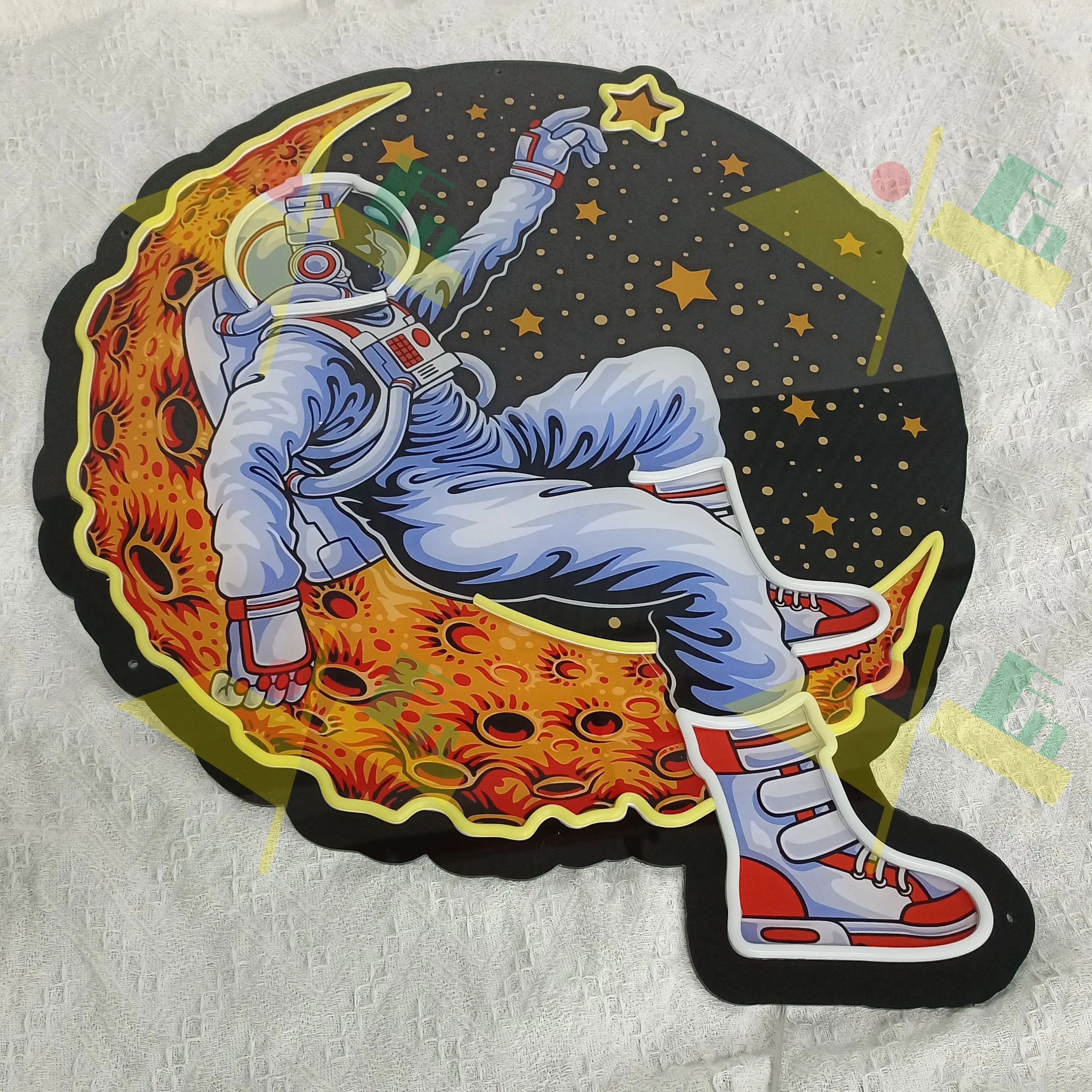 Astronautas USB deitado no sinal de néon lua, Casamento personalizado Neon Sign, 5V