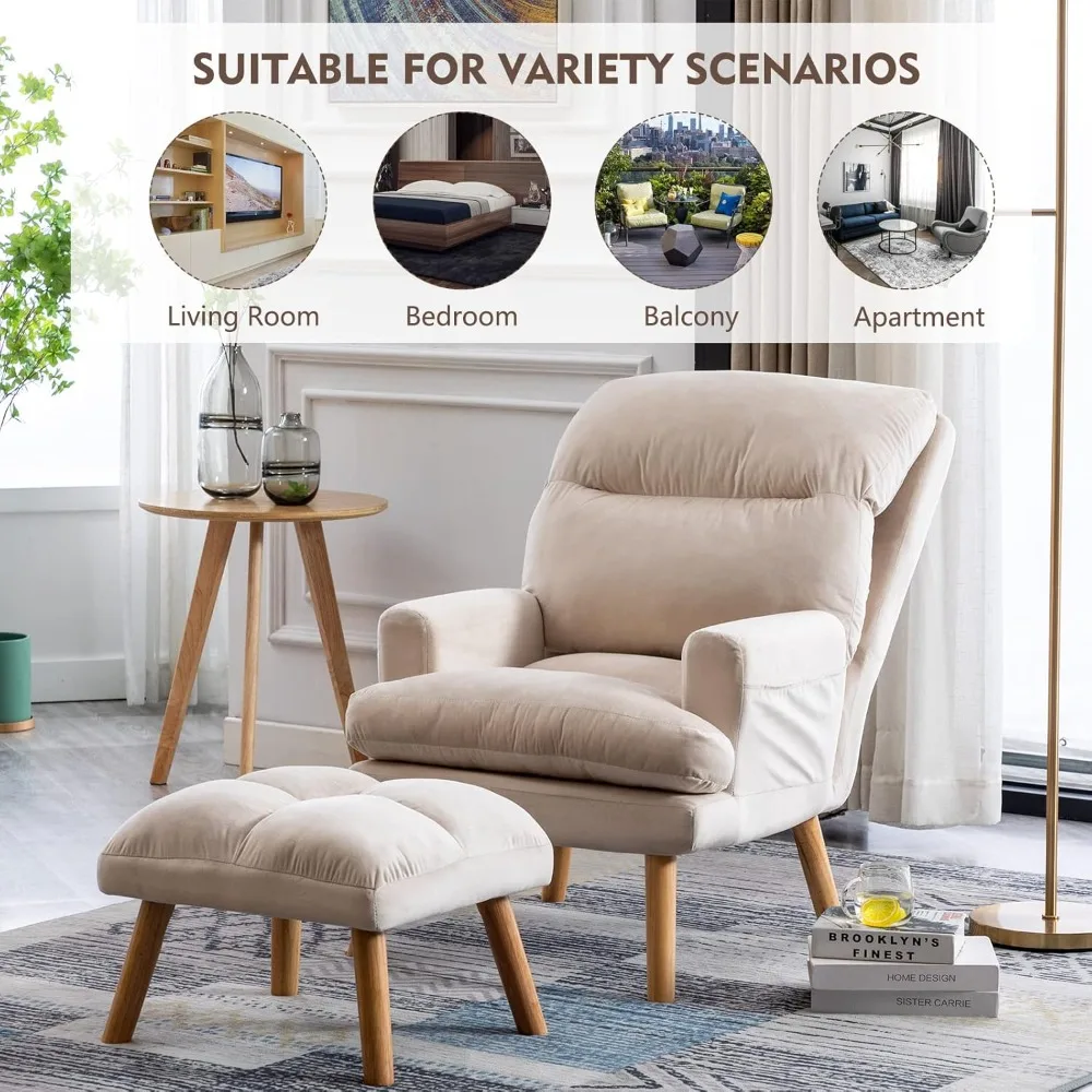 كرسي حديث مع مسند، كرسي بذراعين من القماش الناعم مع مسند ظهر قابل للتعديل وجيوب جانبية، كرسي صالة مريح لـ #6