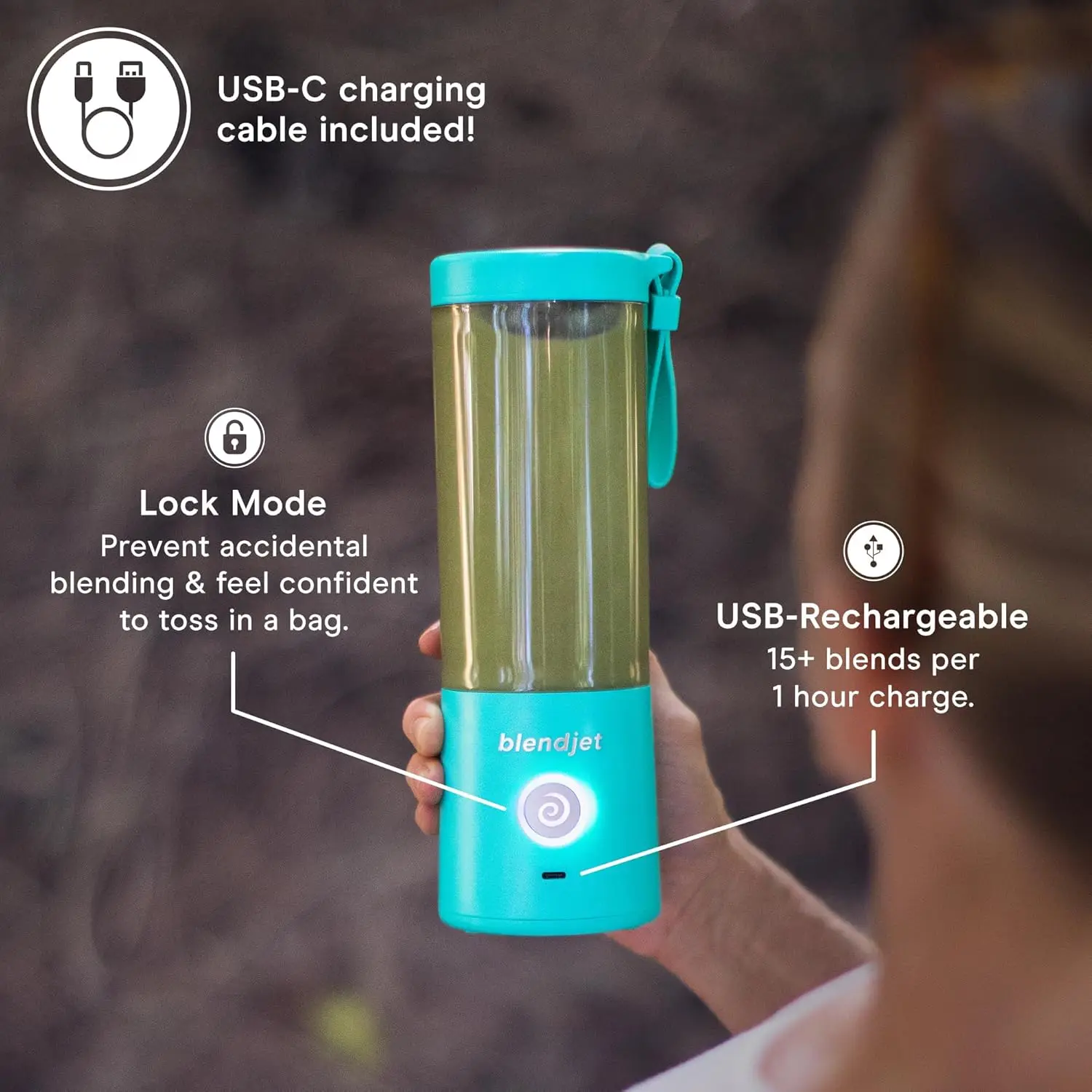 เครื่องปั่นแบบพกพาสําหรับสมูทตี้และเชค - 16 ออนซ์, 3 ความเร็ว, ชาร์จ USB-C, ทําความสะอาดตัวเอง, เครื่องปั่นแบบพกพาขนาดเล็กพร้อมสแตนเลส