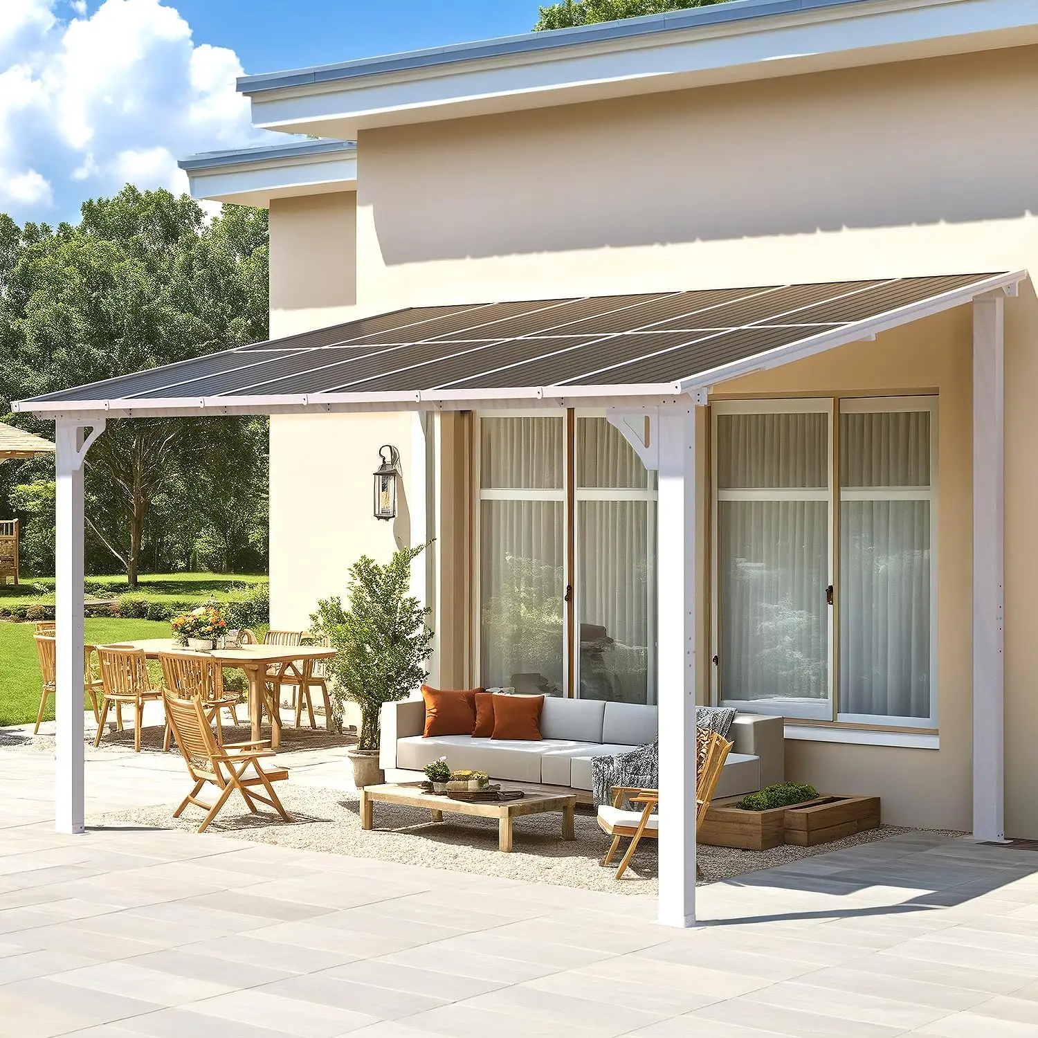 12x8ft White Hardtop Lean to Gazebo Shelter with Patio Roof Wall-Mounted Heavy Duty Awning for Backyard, Customized