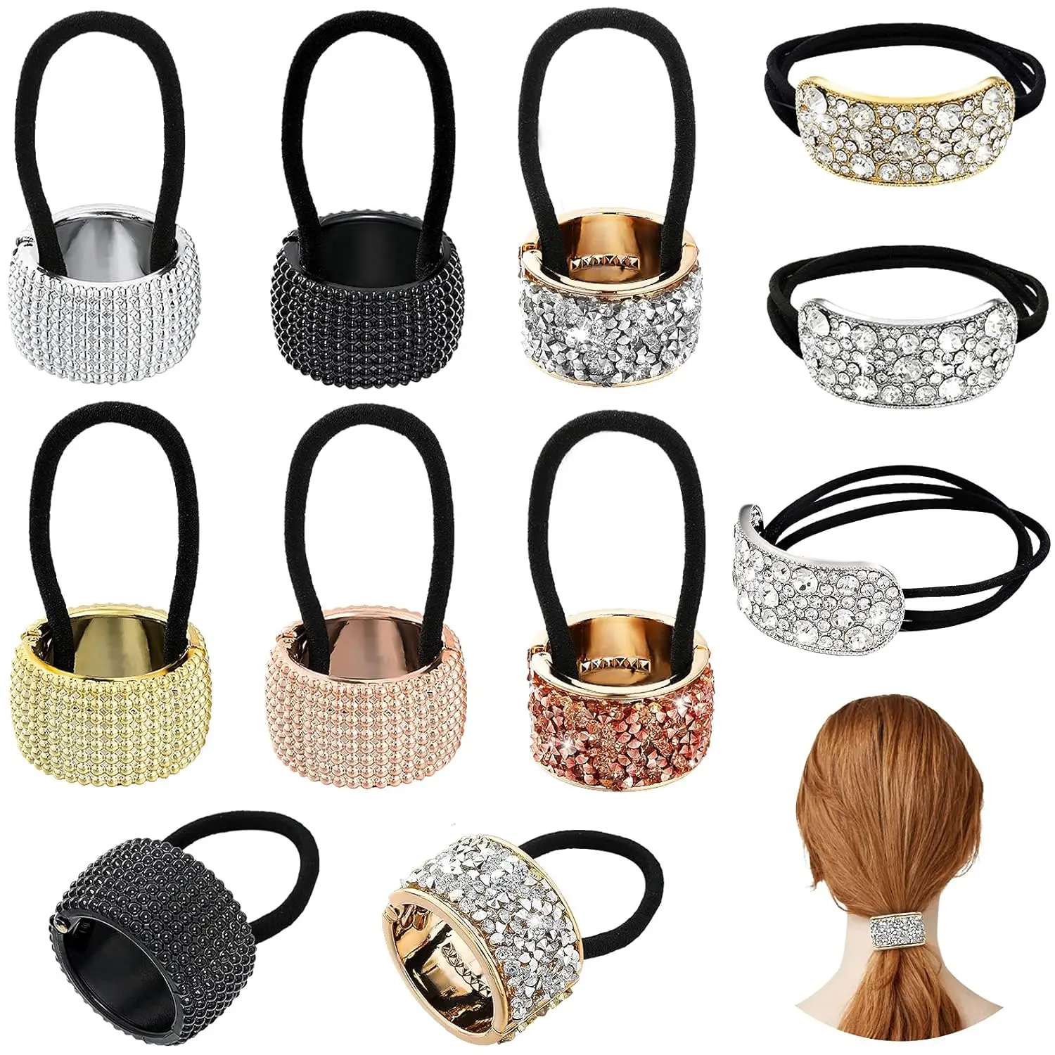 

8 Pcs Rhinestone Ponytail Holders - Crystal Hair Ties for Women, Mixed Colors