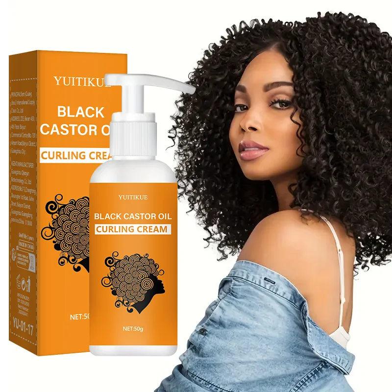 Crema para Rizos con Aceite de Ricino Negro YUITIKUE, Penetración Instantánea, No Pegajosa, Define los Rizos, Aumenta el Brillo para Cabello Rizado