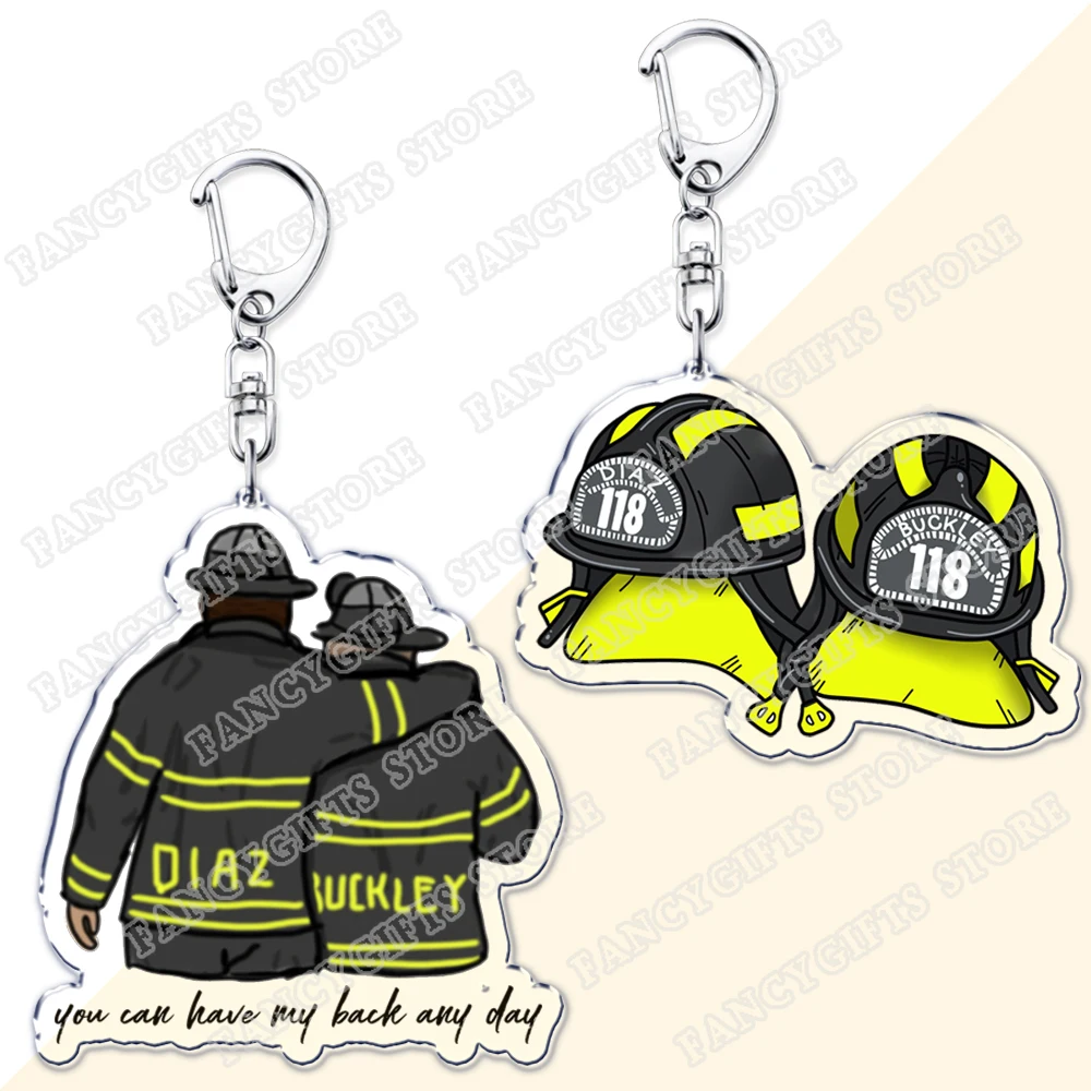 Acara TV Populer 9-1-1 Gantungan Kunci untuk Tas Aksesori Evan Buckley Eddie Diaz Oliver Stark Bobby Nash Gantungan Kunci Hadiah Penggemar Perhiasan