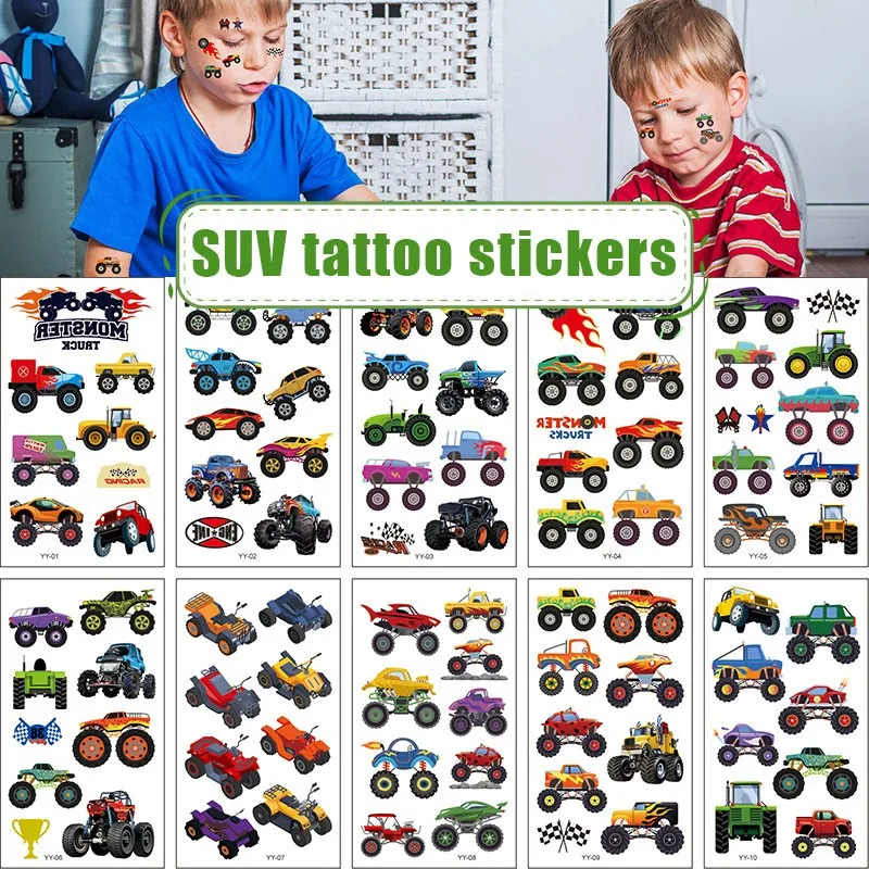 10แพ็ค Fake Tattoo สติกเกอร์รอยสักชั่วคราวเด็กแขนรอยสักเด็ก Buggy ATV Party Tattoo สติกเกอร์