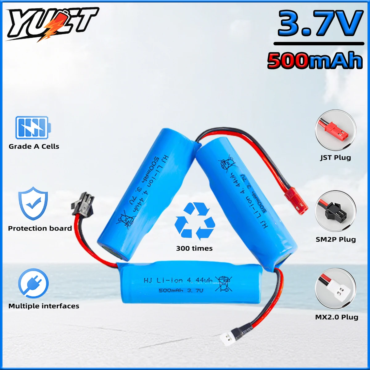 

YUCT 3.7V 500mAh Li-ion Battery Rechargeable Battery for 4x4 Off-Road Toy Cars RC Excavators Remote Control Vehicles