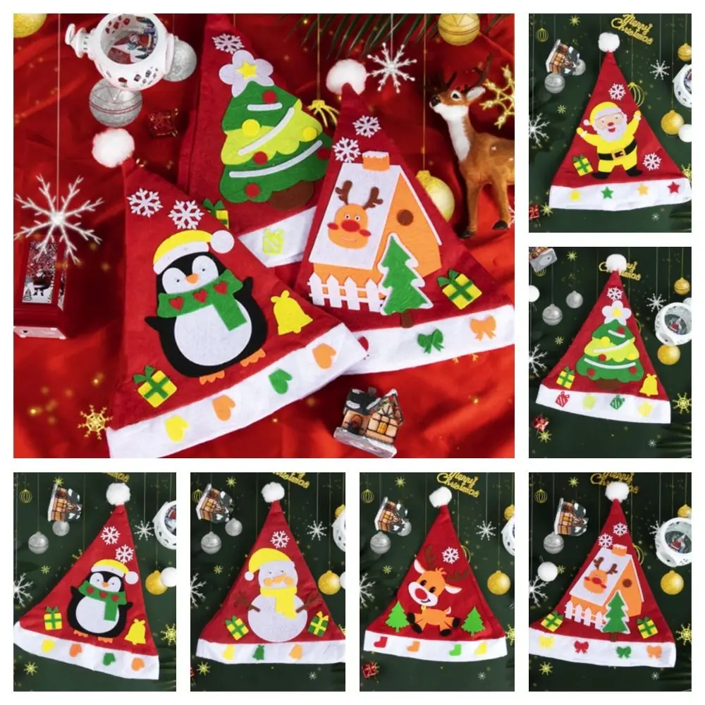 Vliesstoff handgemachte Weihnachtsmütze Kriss Kringle Weihnachtsmann Kinder Weihnachtskunst Hüte Weihnachtsbaum Pinguin DIY Weihnachtsmütze Spielzeug