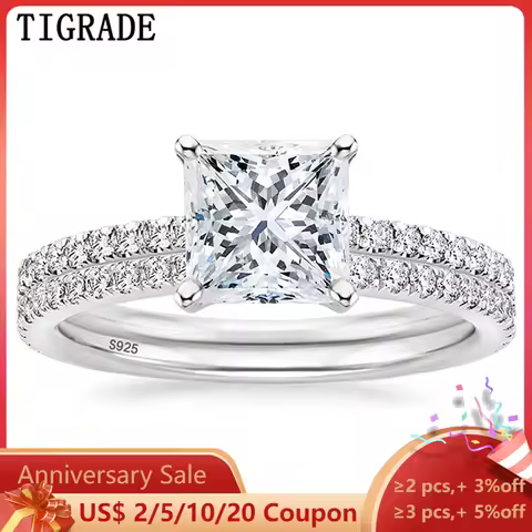 Tigrade 2.5CT 925 Sterling Silver Bridal Ring Sets Princess Square Cut CZ Engagement Rings Promise Rings Wedding Bands for Women